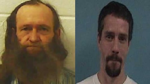 These are prior mug shots of Randy Len Brown (left) and Rodney Neal Scott. A mug shot for Tamorah Lee Draper was not available.