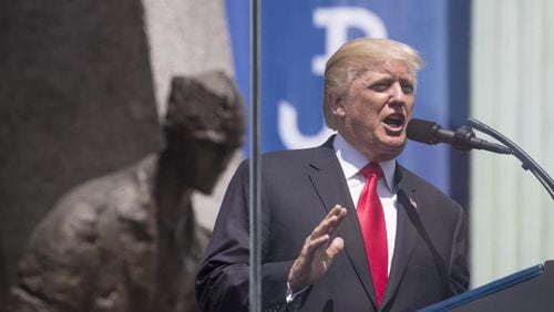 President Donald Trump speaks at Krasinski Square in Warsaw, Poland, July 6, 2017. Trump, delivering a stark message to a friendly Polish crowd before a two-day G-20 summit, cast the West’s battle against “radical Islamic terrorism” as a way to protect “our civilization and our way of life.”