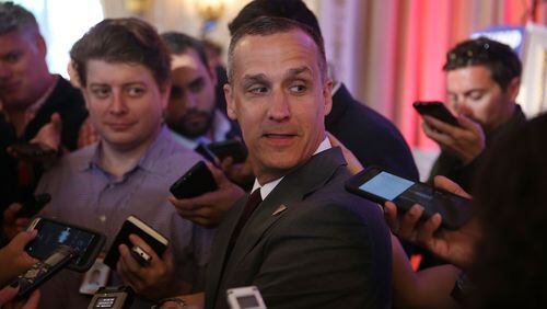 Corey Lewandowski campaign manager for Republican presidential candidate Donald Trump speaks with the media before former presidential candidate Ben Carson gives his endorsement to Mr. Trump at the Mar-A-Lago Club on March 11, 2016 in Palm Beach, Florida. Presidential candidates continue to campaign before Florida’s primary day Tuesday. (Photo by Joe Raedle/Getty Images)