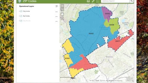 Peachtree Corners has launched a new Geographic Information System Mapping Service. One of many features allows visitors to verify zip codes. Courtesy City of Peachtree Corners