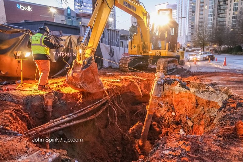 Crews are working to repair a 16-inch water main connection causing a water outage in Buckhead.