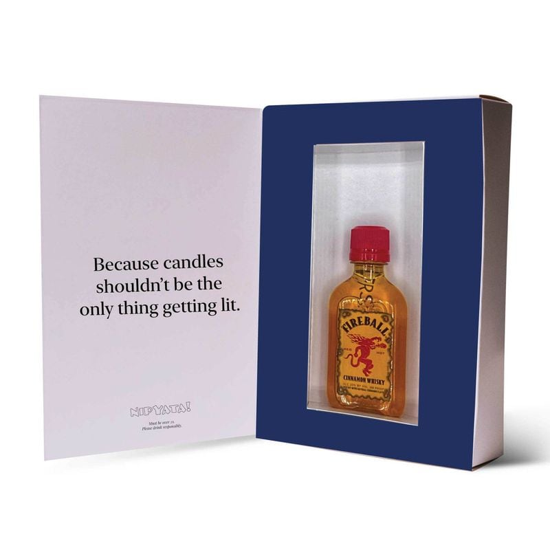 This Hanukkah card by Nipyata contains a 50 millileter bottle of the alcohol of your choice.