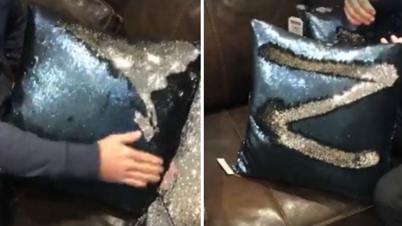 Steve Noviello helped discover the color-changing pillows, which have been referred to as "mermaid pillows." One side has silver sequins, and the other side has blue ones. (Facebook/Steve Noviello)