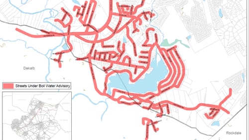 Gwinnett County has issued a boil water advisory for the Norris Lake area. Streets highlighted in red are under the advisory.