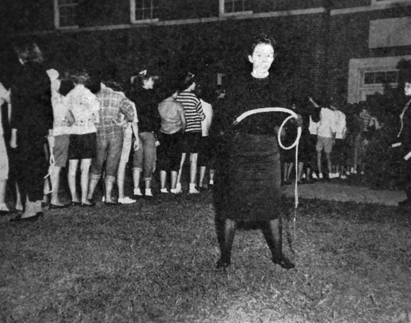 School newspaper coverage of “Rat Week” from the mid-1950’s, including a woman with a whip. COPY PHOTO