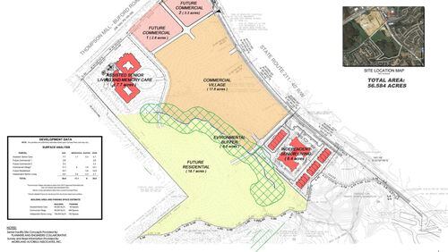 Fountainhead Residential Development, LLC would like to amend the existing 56.6 acre development at the corner of Thompson Mill Road and Ga. 211 to add senior independent living, senior assisted living, and senior memory care facilities. (Courtesy Town of Braselton)