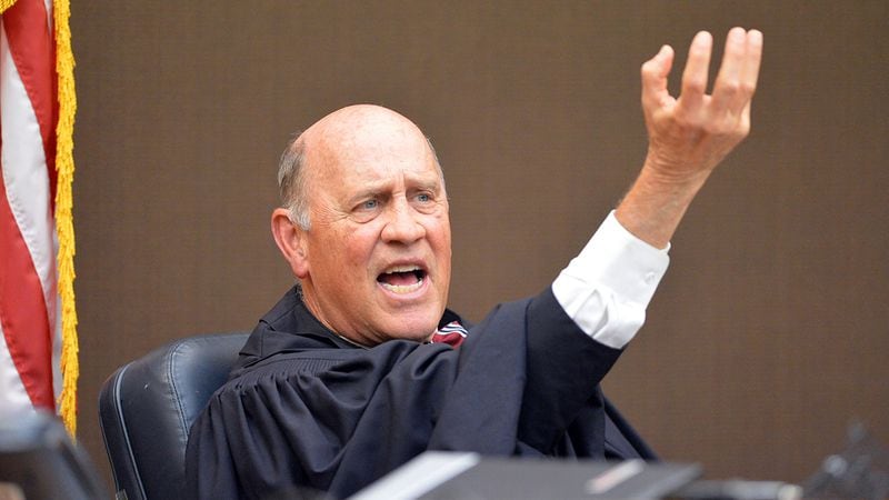 Fulton County Superior Court Judge Jerry Baxter gets animated during the sentencing portion of the APS trial in 2015. (Kent D. Johnson / kdjohnson@ajc.com)