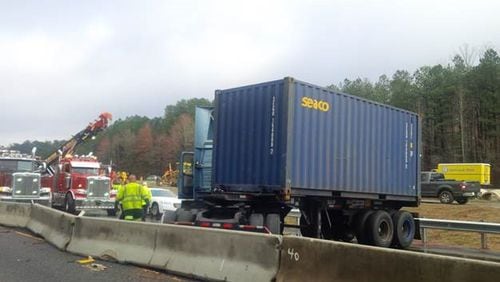 All lanes were blocked for hours Tuesday afternoon after a crash on I-85 South in Gwinnett County.