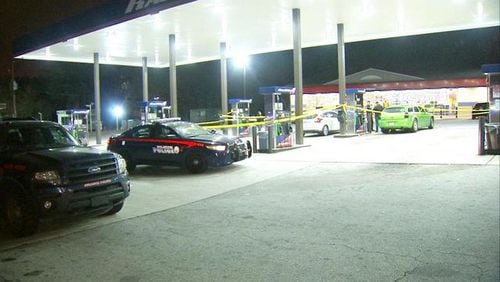 Police are investigating a shootout that injured a MARTA passenger Thursday at the Raceway gas station on Campbellton Road. (Credit: Channel 2 Action News)