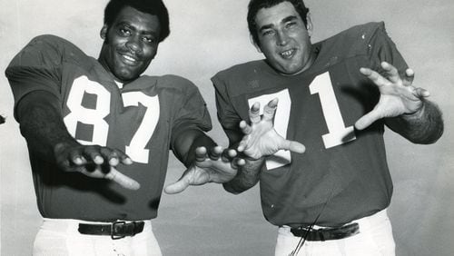 Claude Humphrey (left) and John Zook gave the Falcons a strong pass rush in the 1970s.