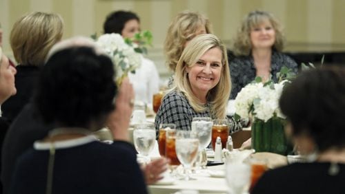Georgia first lady Marty Kemp played host to legislators’ spouses during a luncheon Thursday at the Governor’s Mansion. She used the gathering to announce her support for Department of Agriculture program called Georgia Grown. Bob Andres / bandres@ajc.com