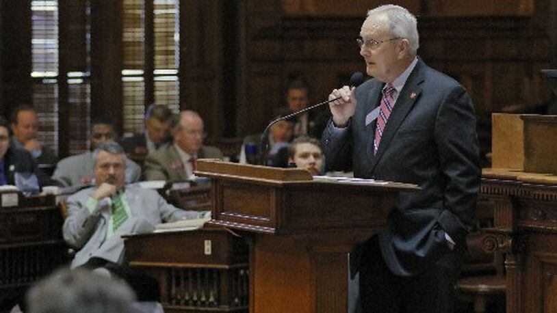 Feb. 23 2017 - Atlanta - House Rules Committee Chairman John Meadows, R-Calhoun, speaks from the House well in support of a bill to create new regulations for fracking. Legislation approved in the state House on Thursday would create Georgia’s first new fracking regulations in a generation. The 23nd day of the 2017 Georgia General Assembly. BOB ANDRES /BANDRES@AJC.COM
