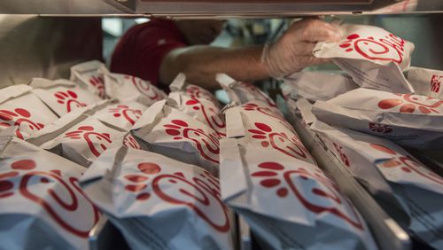 Some of 1600 chicken sandwiches made to be given away in a promotion, at Chick-fil-A?s first location in New York, Sept. 23, 2015. Privately-held Chick-fil-A expects to post double-digit growth this year, but the chain remains unfamiliar to most in New York -- one of the toughest and unforgiving restaurant markets in the country. (Hiroko Masuike/The New York Times)