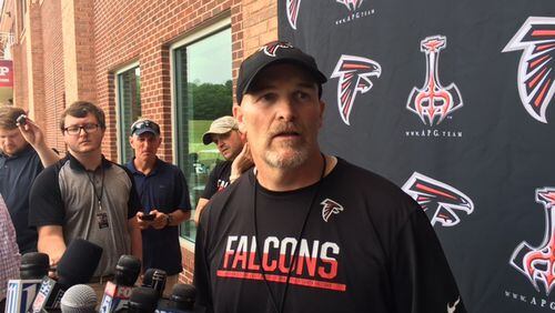 Falcons coach Dan Quinn after OTAs on Thursday, June 1, 2017. (By D. Orlando Ledbetter/dledbetter@ajc.com)