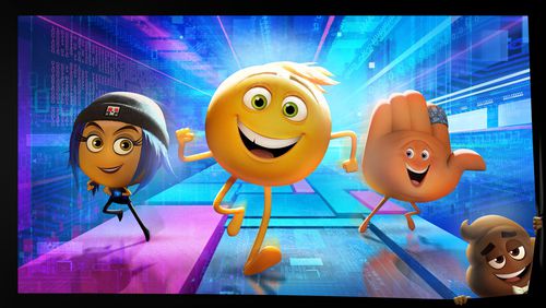 Jailbreak (Ilana Glazer), exuberant Gene (T.J. Miller) and his handy best friend Hi-5 (James Corden) appear in “The Emoji Movie.” Contributed by Sony Pictures Animation