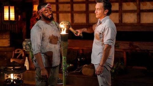 “Episode Several” – A rogue vote at the last tribal council launches a blame game throughout camp. Players must keep their balance to keep their game alive and win immunity. Then, castaways must decide between past loyalties and future strategies in one of the most important tribal councils of the season, on SURVIVOR, Wednesday, April 10 (8:00-9:30 PM, ET/PT) on the CBS Television Network, and streaming on Paramount+ (live and on demand for Paramount+ with SHOWTIME subscribers, or on-demand for Paramount+ Essential subscribers the day after the episode airs)*. Jeff Probst serves as host and executive producer.  Pictured (L-R): Tim Spicer and Jeff Probst at Tribal Council.  Photo: Robert Voets/CBS ©2023 CBS Broadcasting, Inc. All Rights Reserved. 