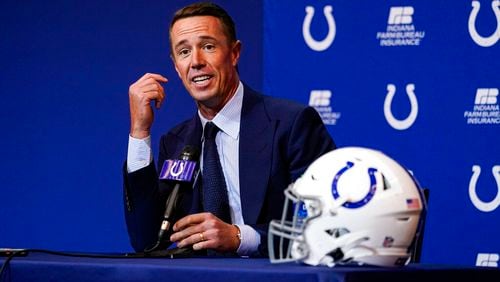 Colts quarterback Matt Ryan speaks during a news conference Tuesday at the NFL team's practice facility in Indianapolis. (AP Photo/Michael Conroy)