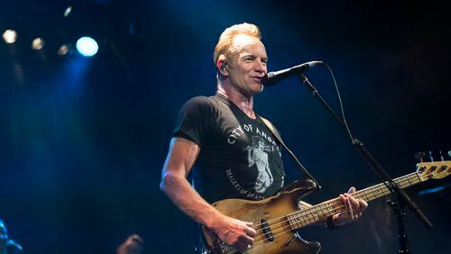 Sting, shown performing at his tour kickoff in Canada. He plays a sold-out show at the Tabernacle on Feb. 27. Photo: Rebecca Blissett
