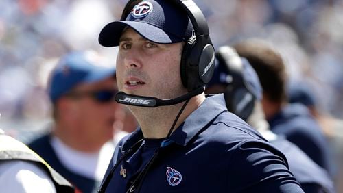 In this Sept. 11, 2016, file photo, Arthur Smith, who at the time was the Tennessee Titans' tight ends coach, watches the action from the sideline in a game between the Titans and the Minnesota Vikings in Nashville, Tenn. (AP Photo/James Kenney, File)