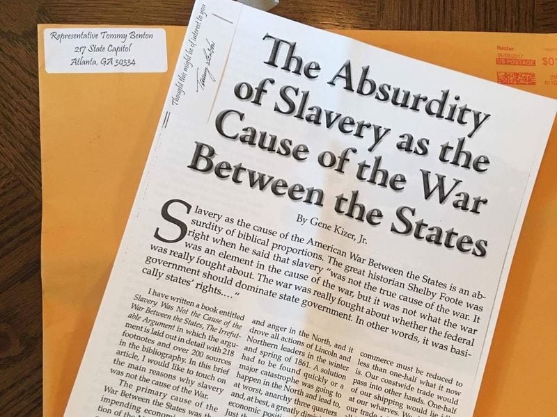 State House Rep. Tommy Benton, R-Jefferson, mailed this article to fellow House members in 2017, an act which resulted in House Speaker David Ralston, R-Blue Ridge, stripping Benton of his leadership position and removing him from a civics education study committee. Ralston gave Benton a new committee to chair Friday.