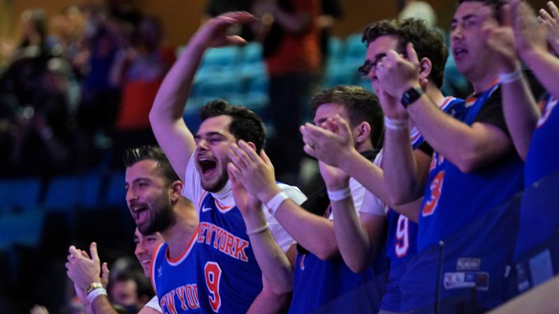 New York Knicks fans cheer during Game 1 of first-round playoff series against the Atlanta Hawks, Sunday, May 23, 2021, in New York. (Seth Wenig/AP)