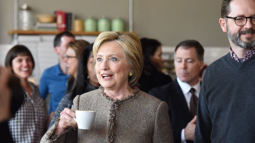 Hillary Clinton visits Octane Coffee in Atlanta in February. AJC file