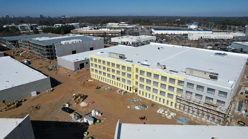 Assembly Studios in Doraville is set to open in June, according to Gray Television. This is a drone shot of construction on Feb. 3, 2023. GRAY TELEVISION