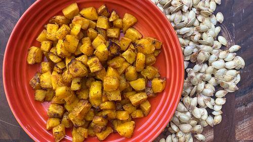 For a quick and easy fall side dish, roast your pumpkin in an air fryer. (Kellie Hynes for The Atlanta Journal-Constitution)