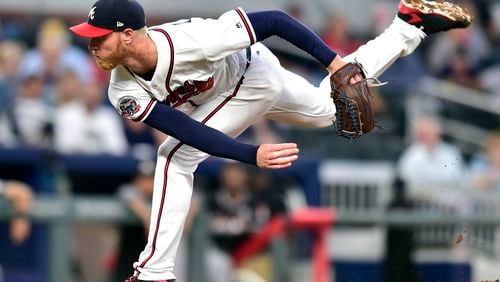 Mike Foltynewicz of the Braves throws a pitch against the Miami Marlins at SunTrust Park. (Photo by Scott Cunningham/Getty Images)