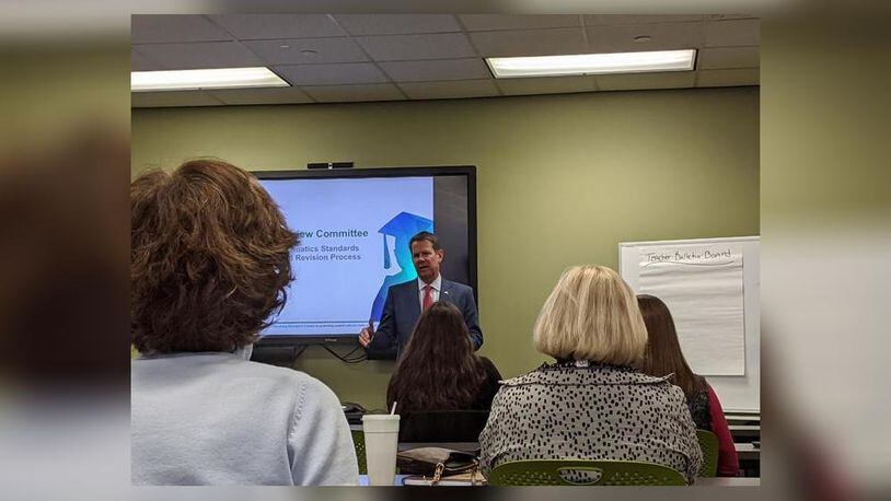 Atlanta - Georgia Gov. Brian Kemp talks to a citizen review panel about the state's educational math standards on Friday, Dec. 6, 2019.