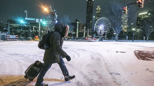 Downtown Atlanta on January 17, 2018, when the forecast high was 25 degrees, versus 40 degrees in Anchorage, Alaska. JOHN SPINK/JSPINK@AJC.COM