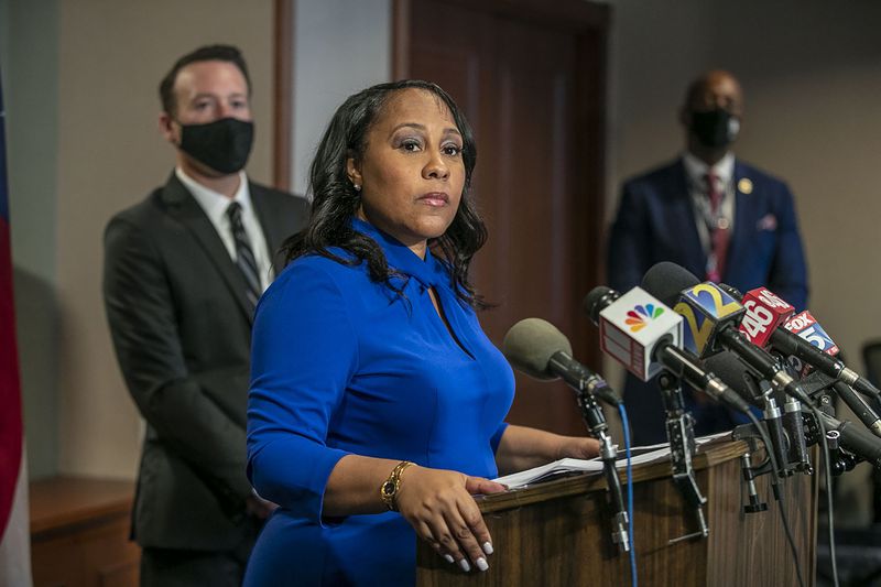 Fulton County District Attorney Fani Willis speaks during a press conference at the Fulton County Courthouse in downtown Atlanta last year. (Alyssa Pointer/Atlanta Journal-Constitution/TNS)