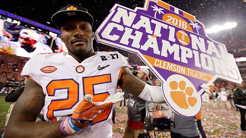 TAMPA, FL - JANUARY 09: Cornerback Cordrea Tankersley #25 of the Clemson Tigers celebrates after defeating the Alabama Crimson Tide 35-31 to win the 2017 College Football Playoff National Championship Game at Raymond James Stadium on January 9, 2017 in Tampa, Florida. (Photo by Jamie Squire/Getty Images)