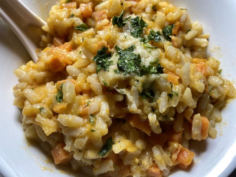 Roasted butternut squash risotto at Elsewhere Brewing can be a gluten-free or vegan. Bob Townsend for The Atlanta Journal-Constitution