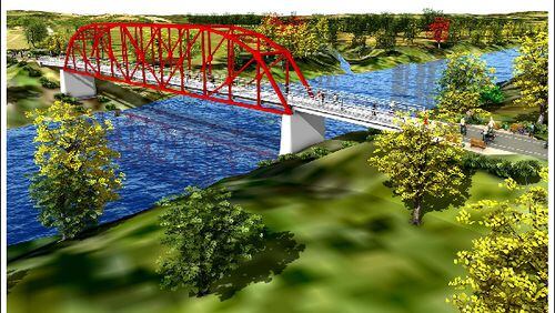 This Rogers Bridge design will retain the existing steel truss bridge, but repair the bridge and foundations to carry its own weight. Courtesy City of Duluth