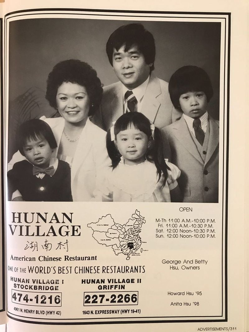 Betty and George Hsu turned a black and white family photo into an advertisement that declared Hunan Village one of the world’s best Chinese restaurants. The ad circulated in publications and even on a billboard along I-75. CONTRIBUTED BY RON HSU