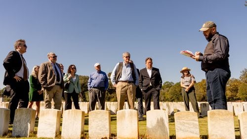 The Andersonville Irish Project documents Irish Americans buried at Andersonville National Cemetery in southwest Georgia. It is led by Damian Shiels, right, an archeologist and historian who grew up in Limerick and who worked as a curator for the National Museum of Ireland in Dublin. “You feel a responsibility to them when you are looking at such intimate documents in relation to all of these people,” he said. “It is impossible not to get personally invested in these people, particularly when you know what happens to them.” Photo by Jason Thrasher.