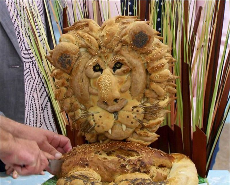One of the most memorable “Great British Baking Show” creations was the lion’s head made out of bread by 2014 quarterfinalist Paul Jagger. (Courtesy of BBC)