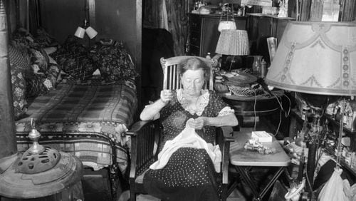 Frances E. Zahn in her repurposed streetcar home in Avondale Estates, sometime after 1937. (AJC Archive at the GSU Library AJCN083-027b)