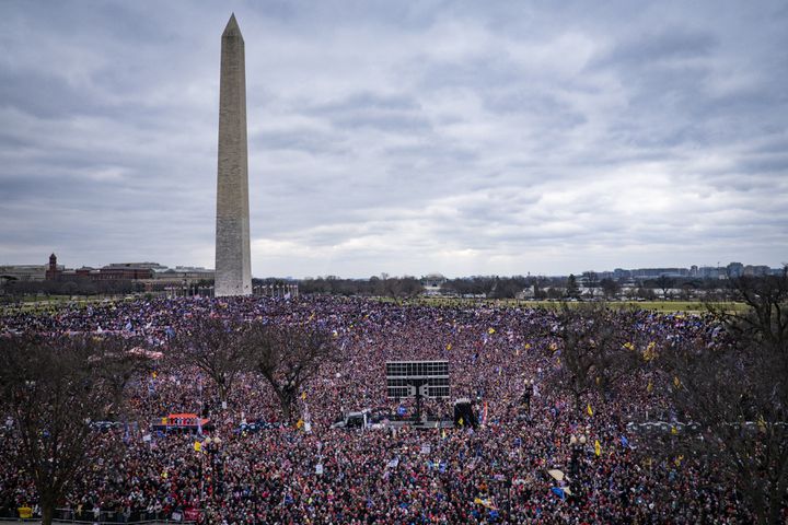 People gather rally in Washington on Wednesday, Jan. 6, 2021, to protest the presidential election results. (Pete Marovich/The New York Times)