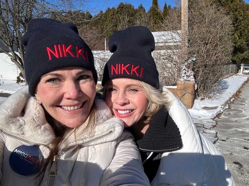 Friends Leah Aldridge (left), who voted for Donald Trump in 2020, and Suzi Zeising, who voted for Joe Biden in 2020, both traveled to New Hampshire to volunteer for Nikki Haley’s campaign ahead of the 2024 GOP primary. (Courtesy photo)