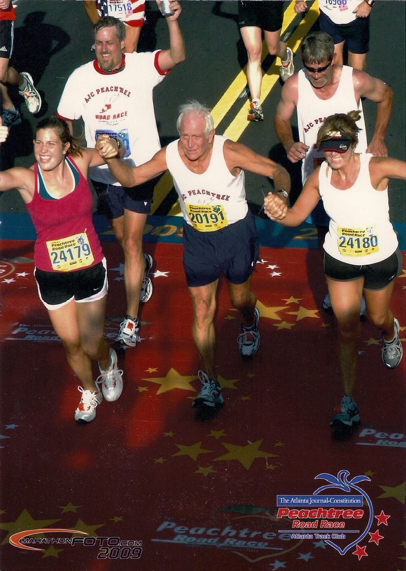 Bill Thorn finishes the 2009 Peachtree, just one of 49 finishes like it. (Photo courtesy the Thorn family)