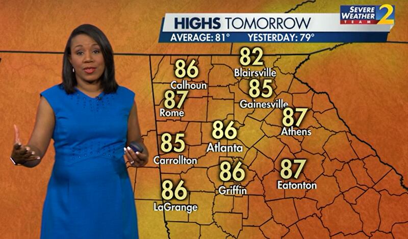 Temperatures reach the mid to high 80s around metro Atlanta. Some showers are expected.