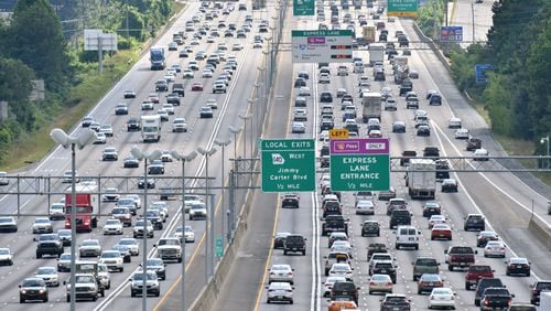 Revenue from metro Atlanta toll lanes has plummeted during the coronavirus pandemic. Lighter traffic has made the lanes less appealing to many motorists. (FILE PHOTO BY HYOSUB SHIN / HSHIN@AJC.COM)