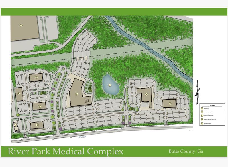 A rendering of a proposed hospital at the River Park development in Butts County. 