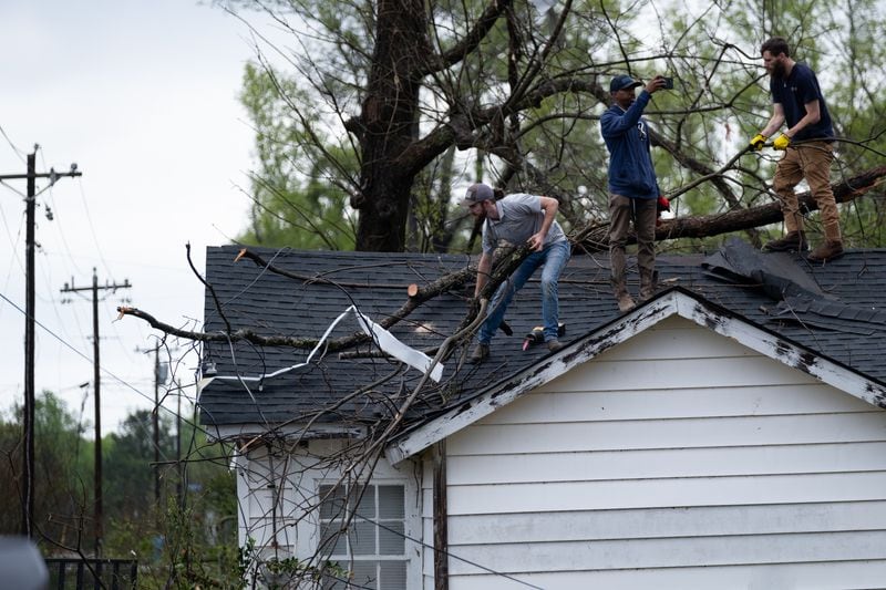 Tornado damage to homes in West Point shot on Monday, Mar. 27, 2023.  Ben Gray for the Atlanta Journal-Constitution