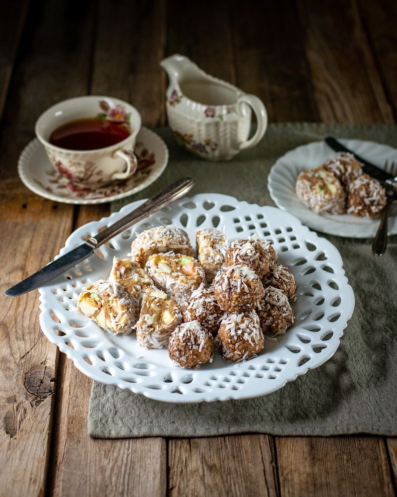 Judith McLoughlin created Coconut Oat Truffles as a healthier, gluten-free option to offer guests along with other sweet treats for teatime or after a meal, with coffee. From “A Return to Ireland: A Culinary Journey from America to Ireland” by Judith McLoughlin (Hatherleigh, $30)
(Courtesy of Gary McLoughlin)