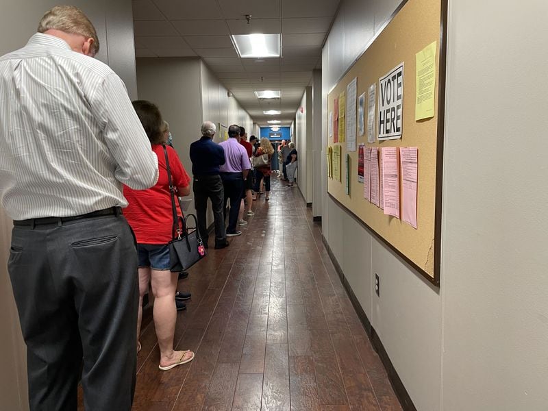 Voters lined up at Eastside Church in East Cope County on Tuesday morning.  (Jamie Sarrio McMurtrie)