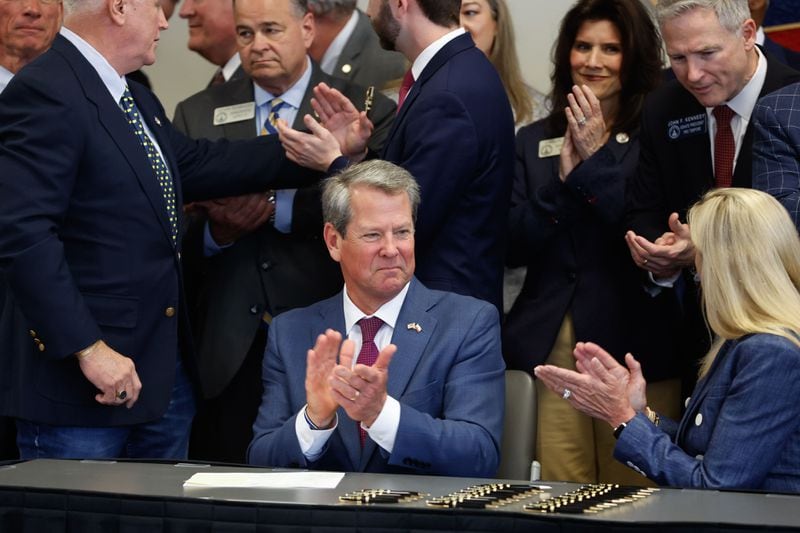 Gov. Brian Kemp is seen at a recent bill signing event in Forsyth, Ga.