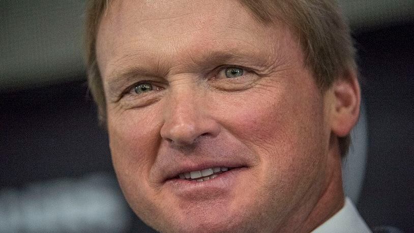 Jon Gruden said it was an emotional time when he was traded to Tampa Bay, but is happy to be back as the Oakland Raiders head coach on Tuesday, January 9, 2018, in Oakland, Calif. (Hector Amezcua/Sacramento Bee/TNS)